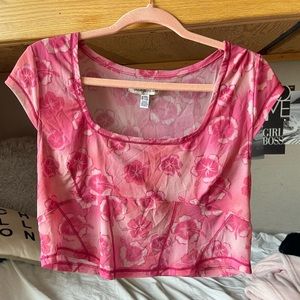 Urban Outfitters Pink Hawaiian Mesh Crop Top Floral